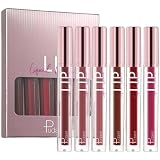 Juego de 6 brillos de labios con acabado mate y efecto espejo, resistente al agua, fórmula hidratante para labios completos, 6 colores (A)