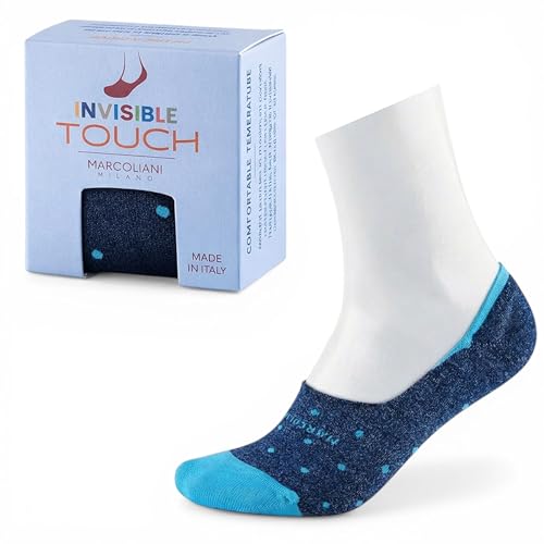 Image of Marcoliani Milano Made in Italy - No Show Socks for Men - Always Stay Up | Essence of Cotton Polka Dot Invisible Touch - Color Blue Nautic