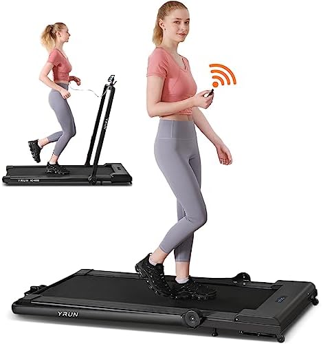 YRUN Under Desk Treadmill, 2 in 1 Portable Folding Treadmill, 3.0HP Brushless Motorized Electric Walking Treadmill, Larger Running Area, Small Mini Walking Pad Running Machine for Home Office