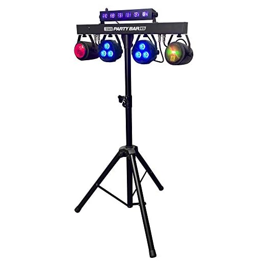 Party Bar X5 - LED DJ Lighting - Stage Lighting - GigBar - Includes Gig Bags Stand, 2 Pars, 2 Effect Lights, Black Light Bar, Strobe and a Remote Control