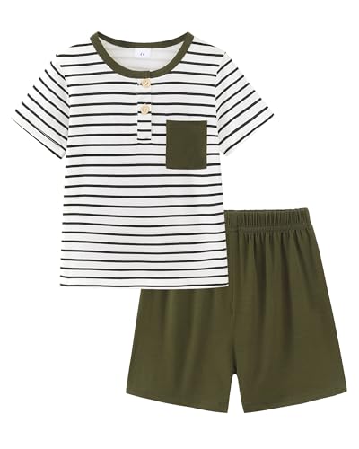 Image of Rosibel Boys' Clothing Sets Crewneck Kids Clothes Striped Button-Up Toddlers Boys Clothes with Pocket Black 6Y