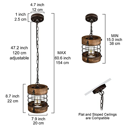 Wochos Retro Industrial Metal And Wood Chandelier 1-Light Round Cage Pendant Light Fixture For Kitchen Island Foyer Hallway Bar Dining Room Restaurant thumb #2