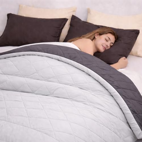 Image of King Size Comforter for Double Bed, 220 GSM Soft Microfiber AC Blanket, All Season Lightweight Reversible Bed Quilt, Premium Bedding, 90 x 100 Inch, Grey-Light Grey