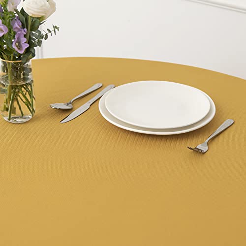 Image of maxmill Round Textured Tablecloth Spill-Proof Wrinkle Free Soft Jacquard Table Cloth for Circular Table Cover, for Dining Room Buffet Banquet Parties Holiday Dinner, 70 Inch, Ochre Yellow