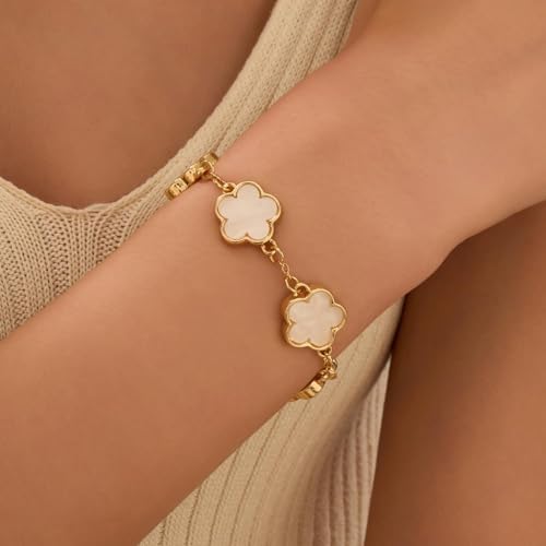 2 PCS Lucky Flower Bracelet Set for Women, Delicate Floral Chain Link, Cute and Classic Jewelry Accessory, Ideal for Daily Wear and All Occasions2