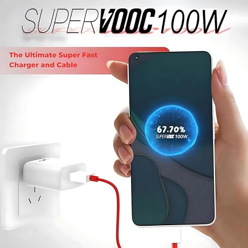 Image of 100W SuperVOOC Fast Charger with Type-C Cable | Original QC 3.0 Charging Adapter Compatible with OnePlus, Realme, Xiaomi, Poco, iQOO | Supports Warp, Dash, VOOC | 6 Months Warranty