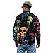 Jrysaedy Mens Halloween Jacket Light Windbreaker Jackets for Men Fashion Horror Skull Graphic Button Up Coat Casual Bomber Varsity Outerwear 5X-Large