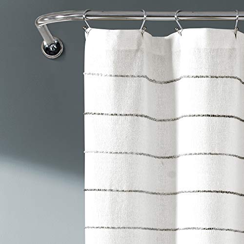 Image of Lush Decor Ombre Stripe Yarn Dyed Cotton Shower Curtain, 72 inch W x 72 inch L, Gray & Multi - Fabric Shower Curtains - Striped Bathroom Curtain - Farmhouse & Coastal Decor