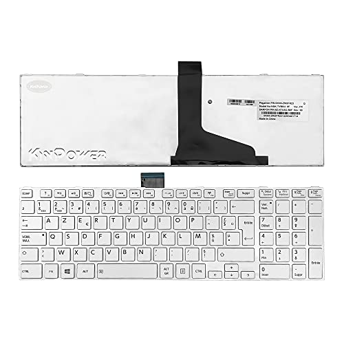 KINPOWER Clavier Azerty Français Compatible avec Toshiba Satellite C850 C855 C870 C875 (Blanc)