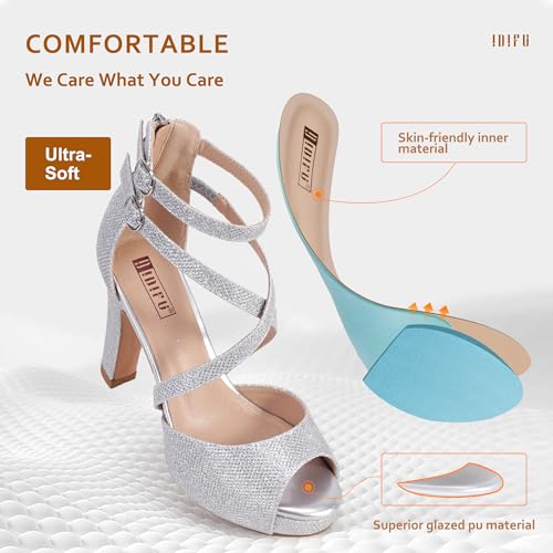 IDIFU Women's IN4 Platform Heels Strappy Chunky Heels For Women Dressy Peep Toe High Heels For Women Bridal Wedding Shoes For Bride On Evening Prom4