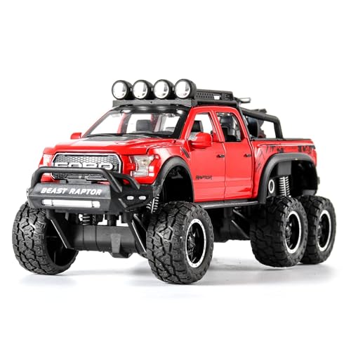 Image of Alokik Enterprise 1:24 Ford Raptor F150 Die-cast Pull Back Off Road Metal Car with 4 Openable Doors with Lights and Sound Toy Decoration, Showpiece Car Best Gift Toys for Kids (Red)