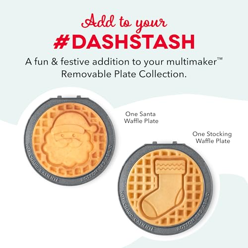 Image of Dash MultiMaker Mini System Removable Plate Set - Ceramic, Nonstick Replacement Plates for Christmas Waffle Breakfast - Waffle Maker Not Included - 4-Inch - Two-Pack - Santa & Stocking