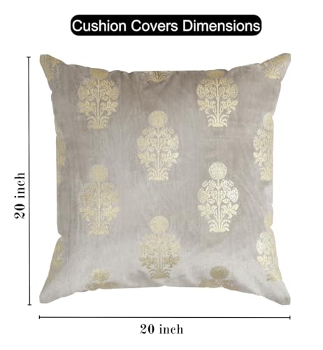 Image of DEVSANG Foil Velvet Cushion Covers 20 inch x 20 inch Set of 5 pc, Silver Grey