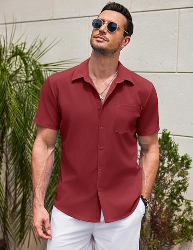 COOFANDY Men's Casual Short Sleeve Button Down Summer Beach Shirt Lightweight Textured Wrinkle Free Untucked Shirts 6