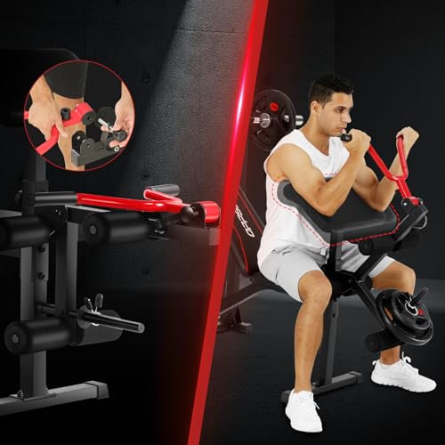 OPPSDECOR 900LBS Weight Bench Set with Squat Rack Preacher Curl Weight Bench with Leg Extension Bench Press Set Workout Bench for Home Gym Full Body Workout - Thumbnail 6