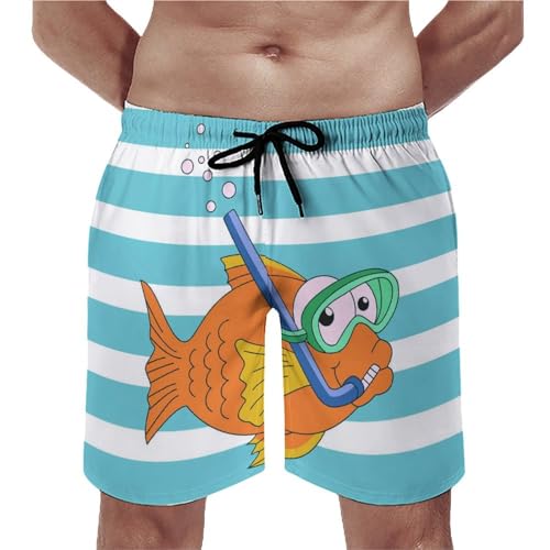 Shorts de bain homme plongée poissons rouges avec poches cordon