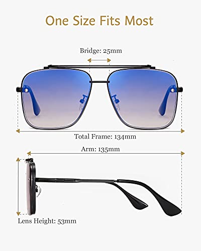 ANRRI Square Aviator Gradient Sunglasses UV400 Double Bridge Retro Metal Frame3