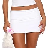 Acrawnni Women Y2k Fold Over Mini Skirts Low Rise Ruched Bodycon Sweat Short Skirt Cute Going Out Micro Mini Skirt Aesthetic Streetwear (A-White, S)