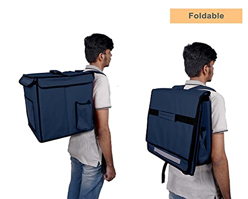 Image of Polyester Maxim Insulated Water Stain Repellent Modern Food Pizza Courier Delivery Bag 45 Litres 14X14X14 Inches (Large, Navy Blue)