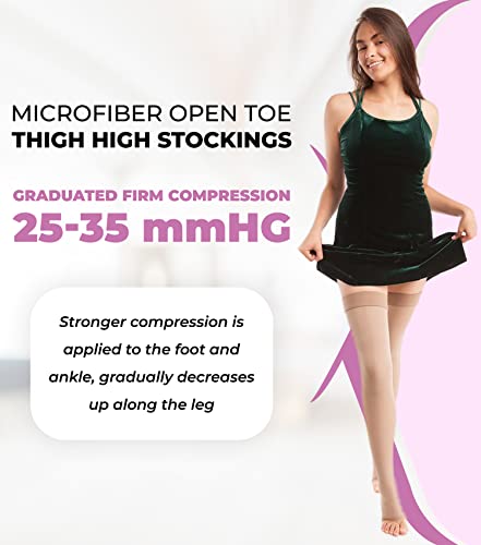 Image of GABRIALLA Microfiber Compression Stockings - 25-35 mmHg, Thigh High, Open Toe
