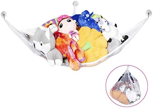 Toy Net Hammock Wall Corner Large Hanging Storage Organiser Net for Stuffed Animal Tidy Soft Toys Mesh Holder with 3 Hooks Sturdy Wall Sling Corner Mesh Nets Organizer Storage For Bedroom Living Room