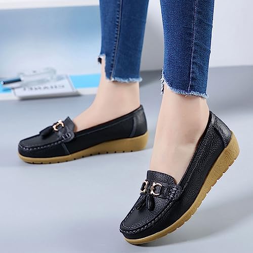 FIRST DANCE Women Penny Loafer Casual Comfort Slip on Shoes Walking Flat Driving Moccasins Wide Width Shoes Ladies(X5272black,5.5) | Image 4