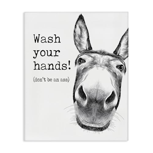 Image of Stupell Industries 'Wash Your Hands Donkey Quote', Canvas Art, 30 x 40 Inches, Easy to Hang and Sturdy, Made in USA, by Lettered and Lined