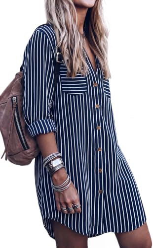 Image of POGTMM Women's Swimsuit Cover Up 3 /4 Sleeve Button Down Shirt Dress
