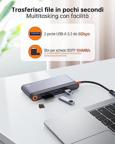 Dual Monitor Laptop Docking Station - 8 in 1 USB C Hub Multiport Adapter with 2 HDMI 4K 60Hz, 1Gbps Ethernet, 100W PD, 2 USB 3.2, SD TF Card Reader Compatible with MacBook/Dell/HP/Lenovo - Hub USB - Immagine 6