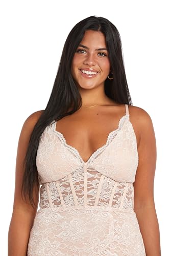 Image of Long Lace Corset Gown W /Illusion Scallop Bodice, Spaghetti Straps & High Slit