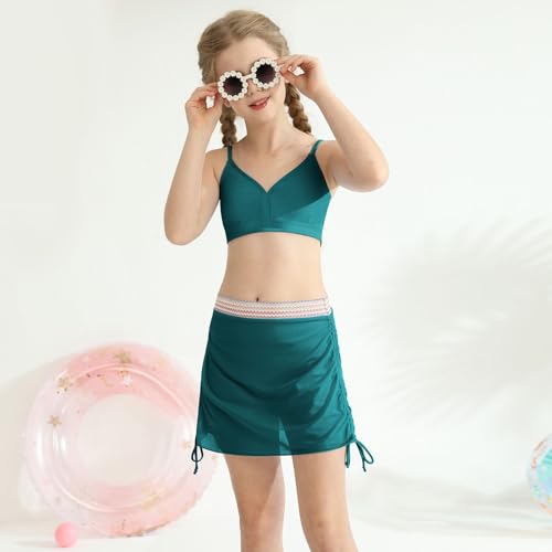 ESHOO Girls Swimsuits Kids 3 Piece Bathing Suit Teen Girls Bikini Swimwear with Drawstring Cover Up Skirt Beach Swimwear3