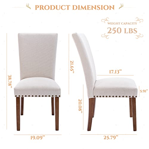 Upholstered Fabric Dining Chairs Set Of 6, Parsons Dining Room Kitchen Side Chair With Nailhead Trim And Wood Legs - Beige #TOP2