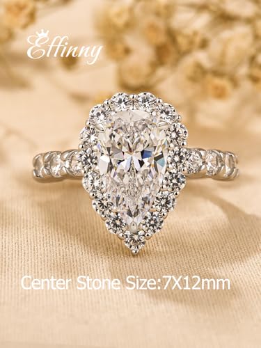 2.5ct Elongated Pear Shaped Engagement Ring,925 Sterling Silver Halo Simulated Diamond Promise Ring for Wedding,Daily,Travel2