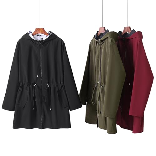 AOVDE Wine Red Plus Size Rain Jacket, Reversible Hooded Windbreaker for Women, Size 22 - Image 8