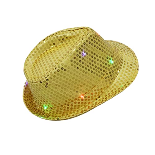 Bestoyard 3 Pieces Led Fedora Hat Led Light Up Fedora Hat Led Luminous Jazz Hat Sequin Fedora Hat Dress Up Fedora Golden #TOP5