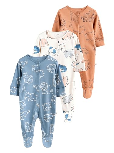 NEXT Bebés niño Pack de 3 Pijamas Tipo Pelele de bebé Brown/Blue 6 Meses-9 Meses