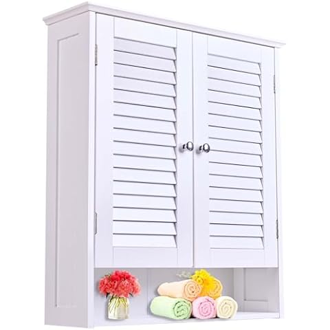 koyasiry Bathroom Wall Cabinet Wall Mounted Medicine Cabinet Storage Organizer,2 Doors 3 Tier Adjustable Shelf Over The Toilet Space Saver Storage Cabinet for Bathroom Laundry Room Kitchen White Cover