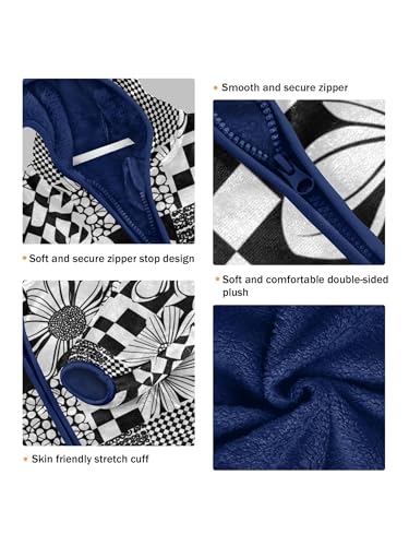 Geometric Floral Buffalo Plaid Girls Fleece Jacket Girls Fall Boys Coats Zip Up Hoodie Children Outerwear 2-10T3