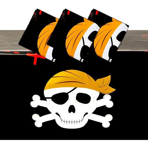 Image of BLUE PANDA Skull Plastic Tablecloths for Pirate Birthday Party (54 x 108 in, 3 Pack) - Pirate Tablecloth - Table Cloth - Plastic Table Cloth Disposable