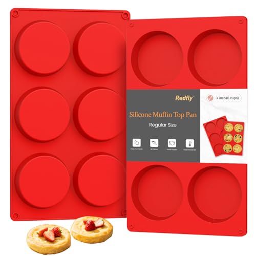 Redfly Silicone Egg Molds for Breakfast Sandwiches 2 Pcs Non Stick 3 Inch Egg Bites Baking Pans Silicone Muffin Pans for Baking Round Muffin Top Pan for Whoopie Pie Pan Tarts Quiche