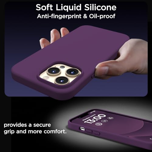 COFFKER Designed for iPhone 13 Pro Case, Liquid Silicone Case with [2X Screen Protectors], [Military Shockproof Protection] Slim Thin Phone Case with Microfiber Lining 6.1 inch, Dark Purple by COFFKER - Image 8