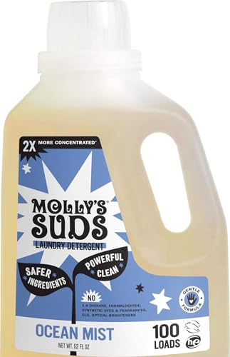 Molly's Suds Liquid Laundry Detergent | Clean Laundry Detergent Soap for Sensitive Skin | 2x Concentrated, High Efficiency (HE) | Ocean Mist - 100 Loads