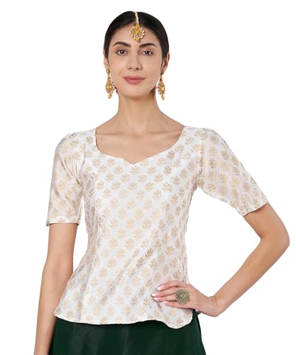 Image of studio rasa Women's Silk Blend Hand Block Printed Top for Wedding Festive Party