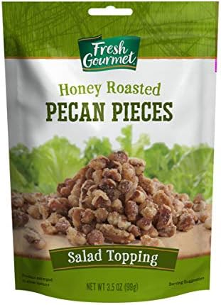 Fresh Gourmet Pecan Pieces | Honey Roasted Flavor | 3.5 Ounce | Crunchy Snack and Salad Topper