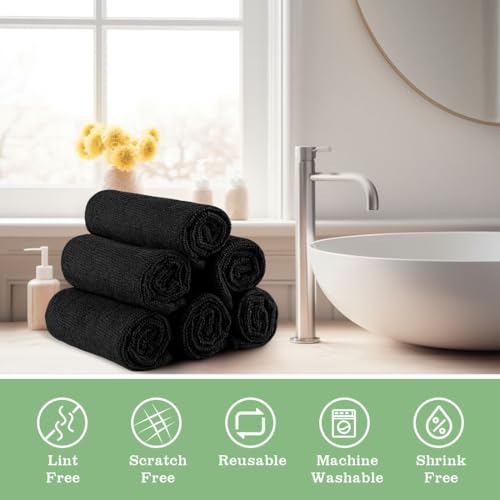 Image of UNIMADE Washcloths Bulk - 10 Pack - Face Towels (12 inch x 12 inch), Highly Soft Wash Cloths and Hand Towels, Fast Drying Multi-Purpose Microfiber Cleansing Cloths for Bathroom, Hotel, Spa, and Salon - Black