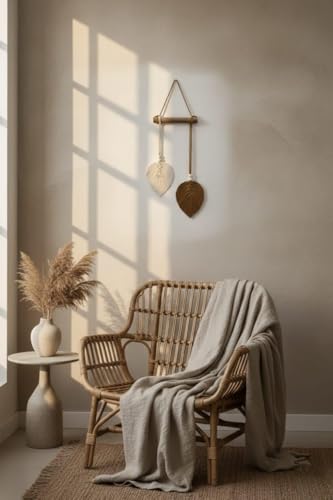 Image of AdFashionble Boho Macrame Wall Hanging Leaf Decor for Home, Living Room & Bedroom | Cotton Thread Art with Wooden Rod | Minimalist Handmade Wall Decoration | Aesthetic Nordic Wall Art for Home, Office & Gift Purpose (BROWN & OFFWHITE)