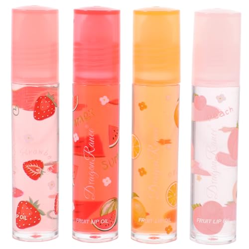 Beaupretty 4 Piezas Bálsamo Labial De Frutas Aceite De Labios Transparente Pintalabios Claro Brillo De Labios Claro Fruta- Kit De Brillo De Labios Relleno De Labios Frío Líquido