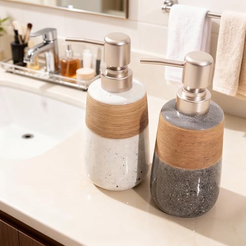 Image of Hand Soap Dispenser, Ceramic Liquid Soap Dispenser for Bathroom Countertop Dish Hand Soap Dispenser for Kitchen Sink, Bathroom Lotion Bottle Dispensers Boho Kitchen Home Decor,15 OZ Blue