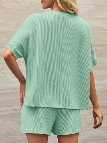 Image of Imily Bela Womens 2 Piece Outfits 2025 Oversized Summer Short Sets Casual Beach Ribbed Short Sleeve Matching Set