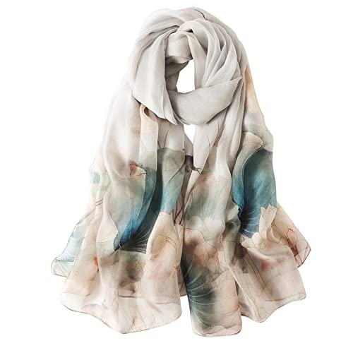 STORY OF SHANGHAI Sciarpa di 100% Seta da Donna Foulard Chiffon con Fantasie Orientale Semi-Trasparente 175 * 110CM Verde